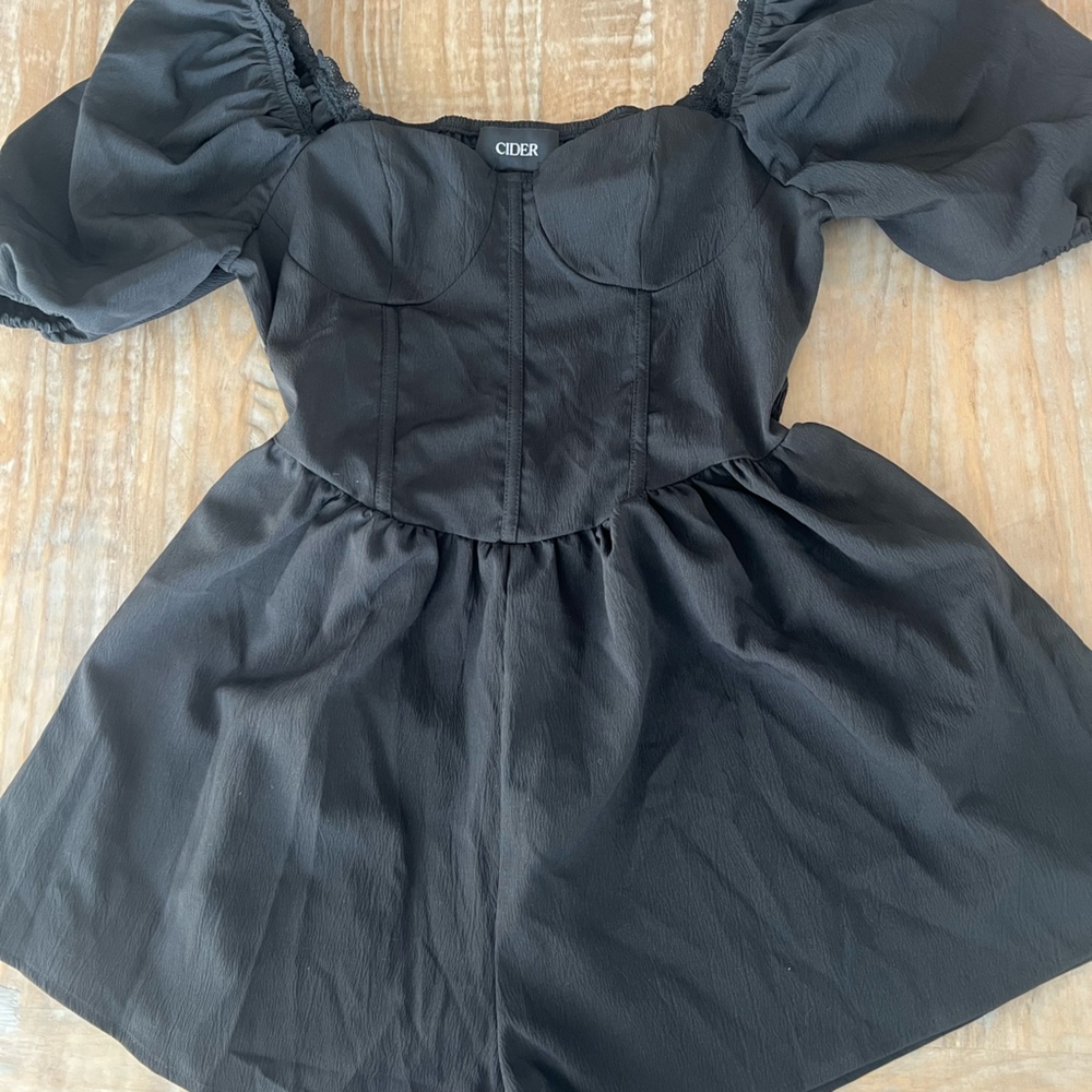 Cider Off-The-Shoulder Black Ruched Romper